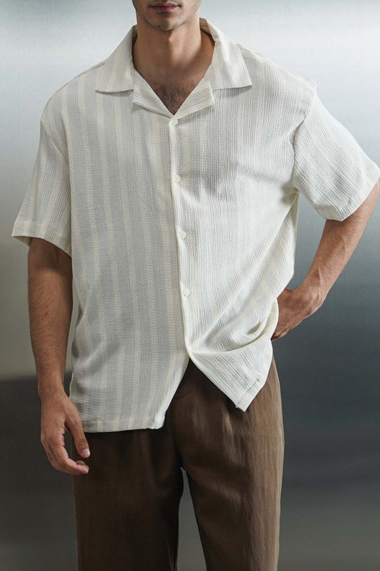 CREAM CRINKLE RESORT COTTON SHIRT