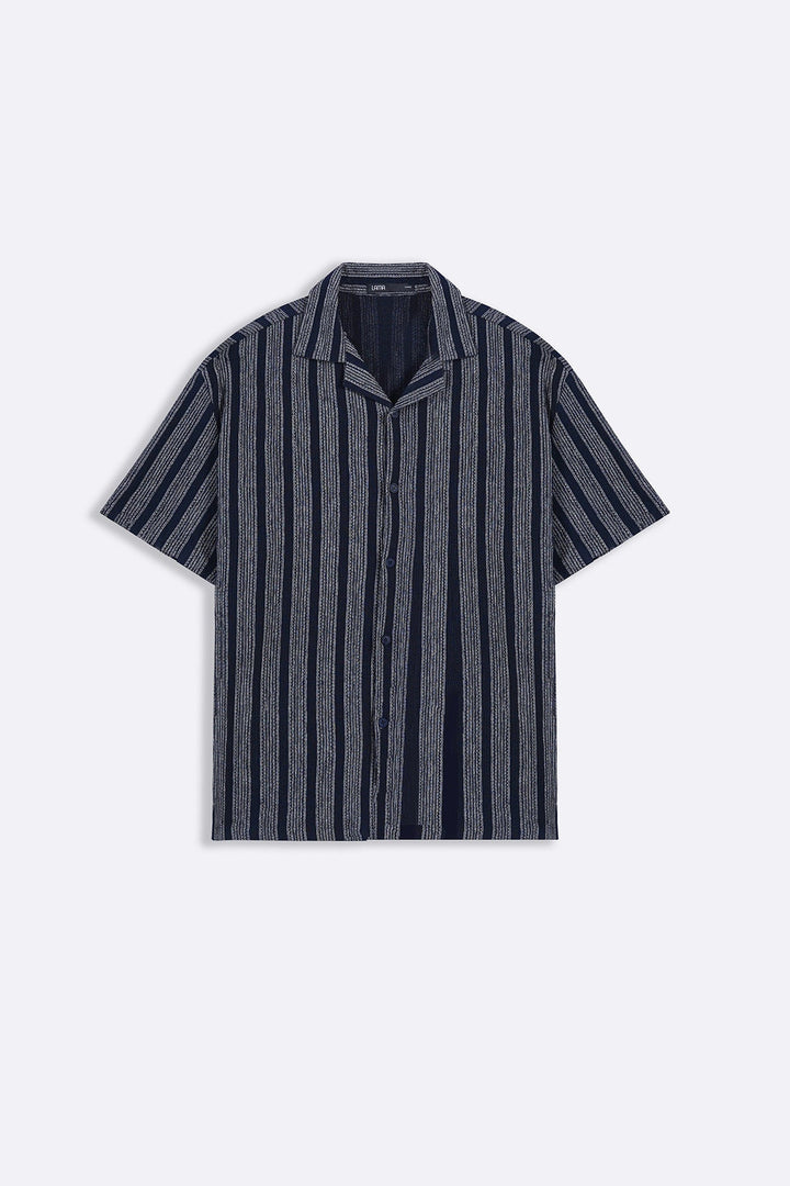 NAVY CRINKLE RESORT COTTON SHIRT