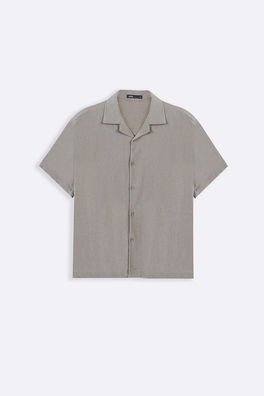 KHAKI TEXTURED COTTON STRETCH SHIRT