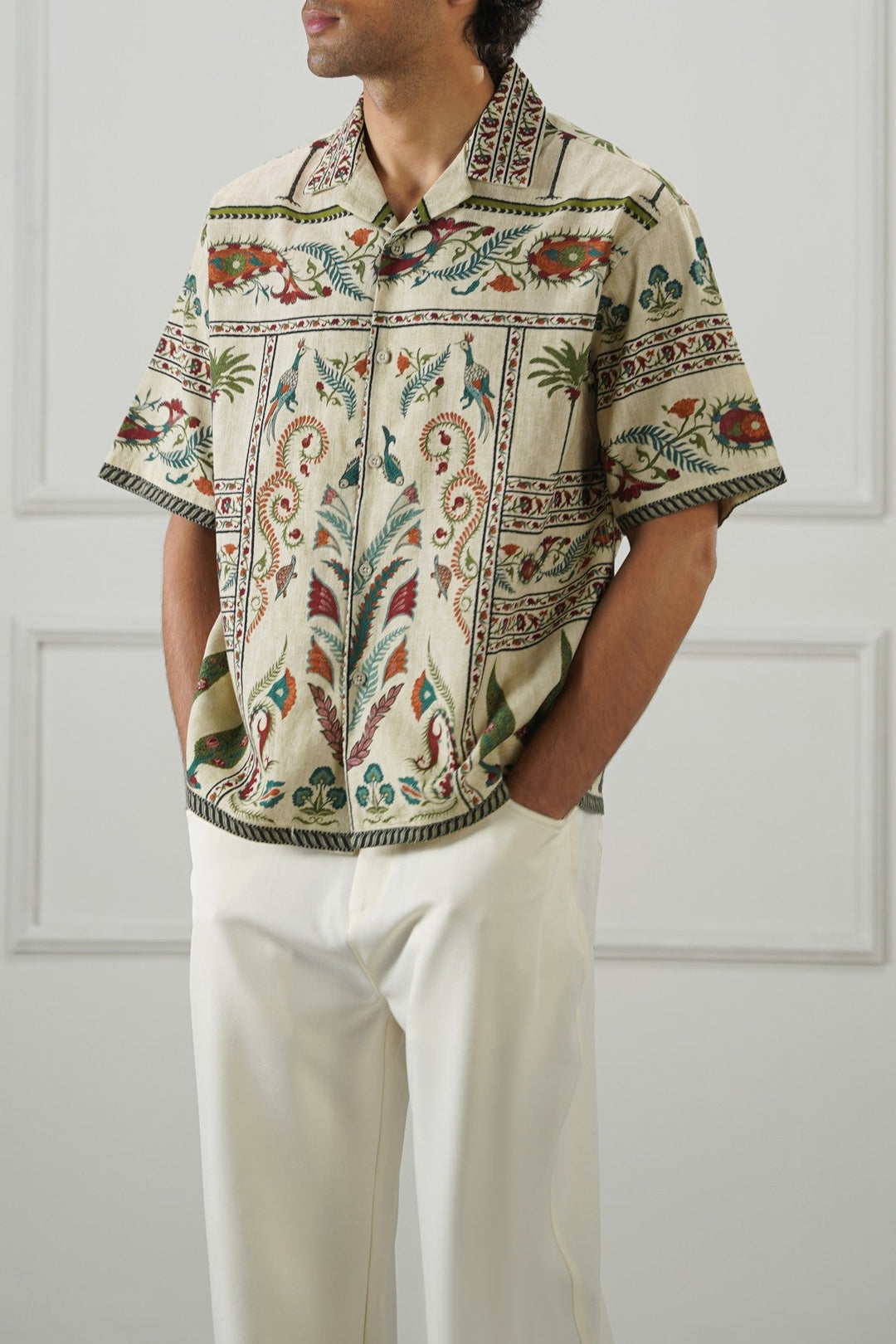 ECRU SLUB PRINTED SHIRT