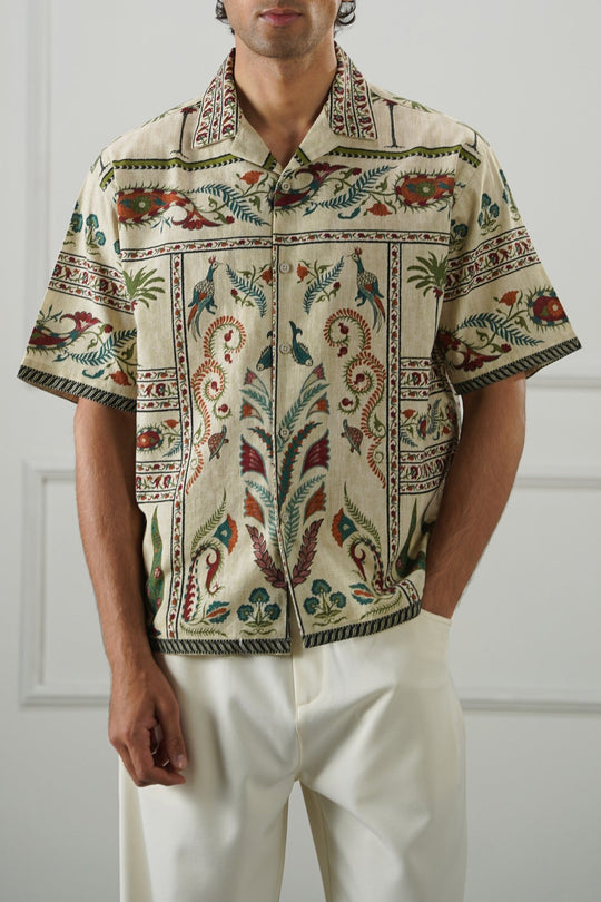 ECRU SLUB PRINTED SHIRT
