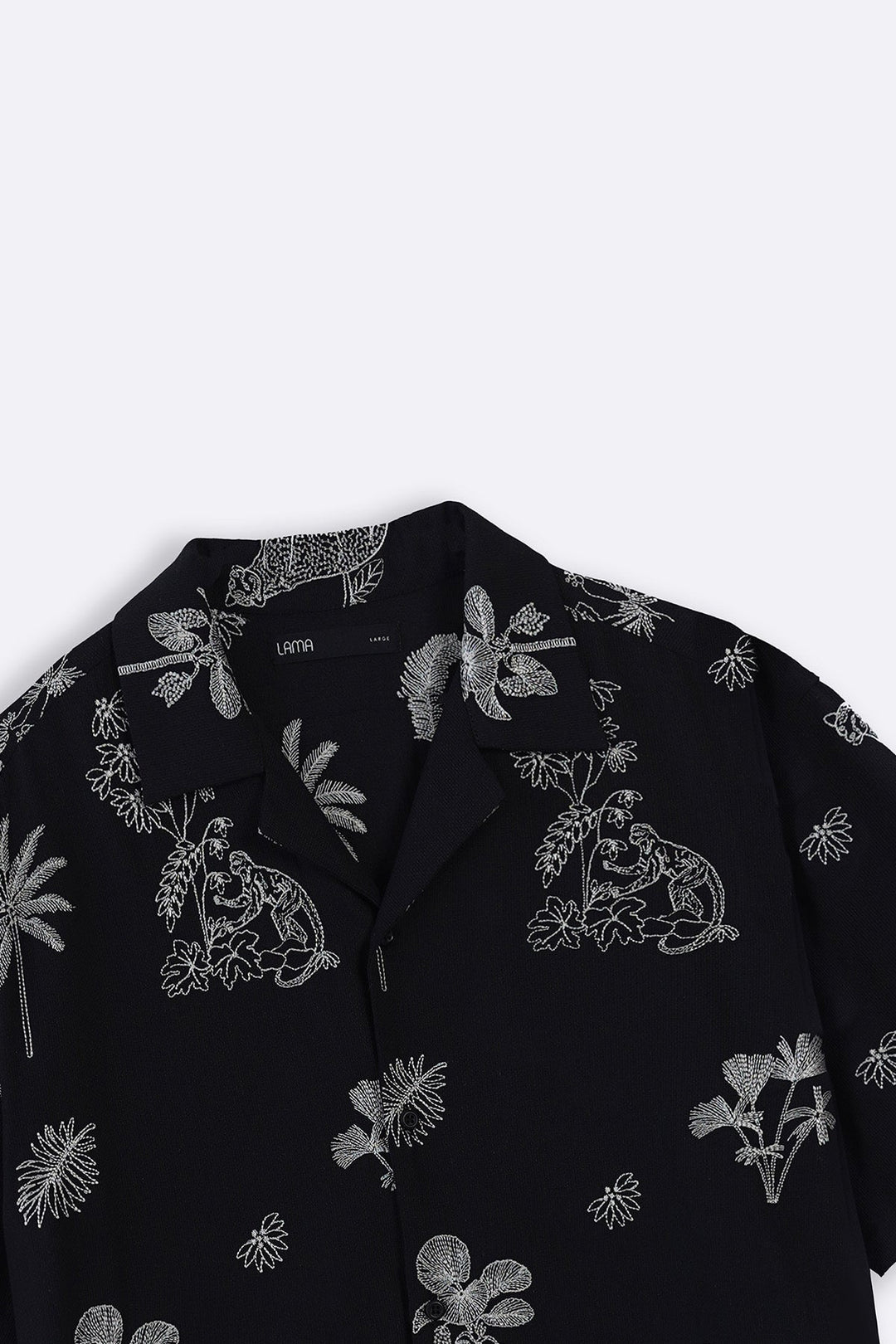 BLACK EMBROIDERED DOBBY SHIRT