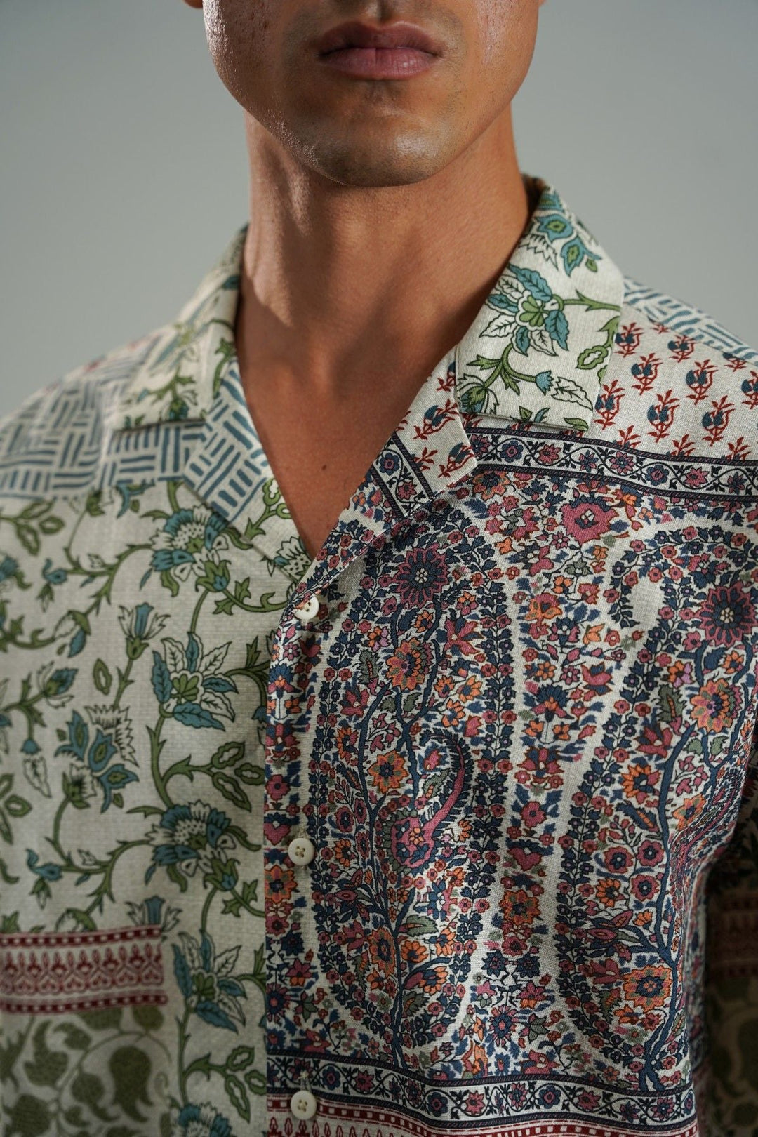 ECRU-PRINTED SLUB SHIRT