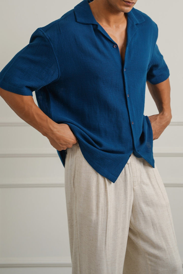 TEAL TEXTURED COTTON SAFARI SHIRT