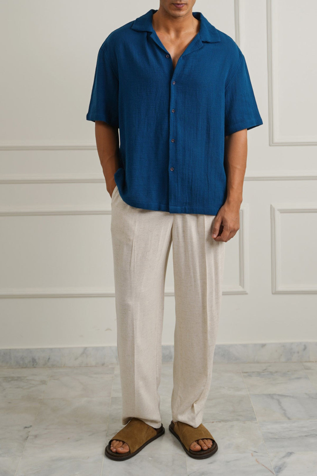 TEAL TEXTURED COTTON SAFARI SHIRT