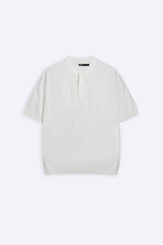 WHITE SOFT KNIT HENLEY SHIRT