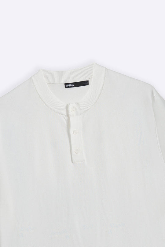 WHITE SOFT KNIT HENLEY SHIRT