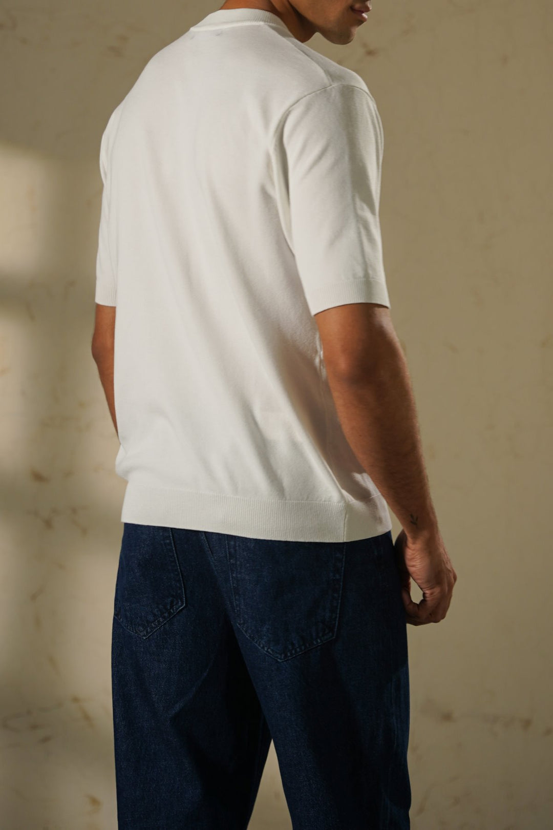 WHITE SOFT KNIT HENLEY SHIRT