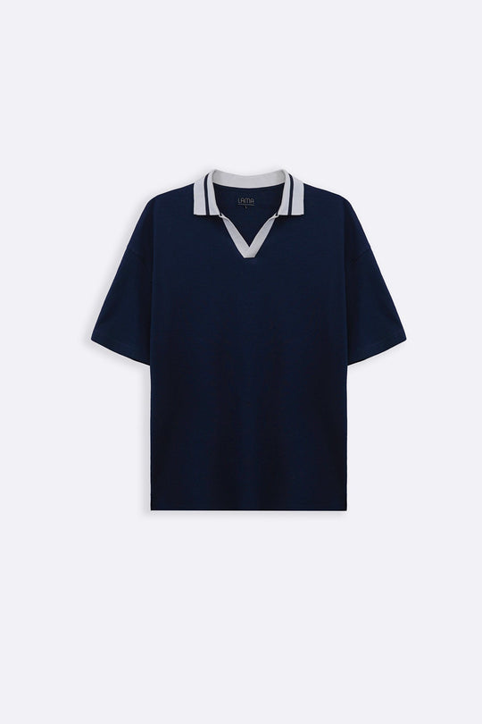 BLACK PRINTED POLO TEE