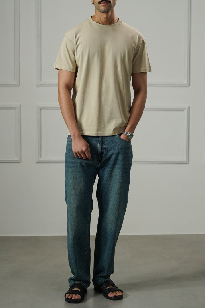 BEIGE ESSENTIAL CREW NECK TEE