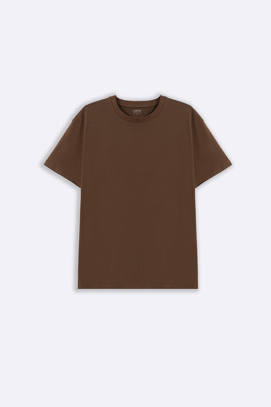 BROWN ESSENTIAL CREW NECK TEE