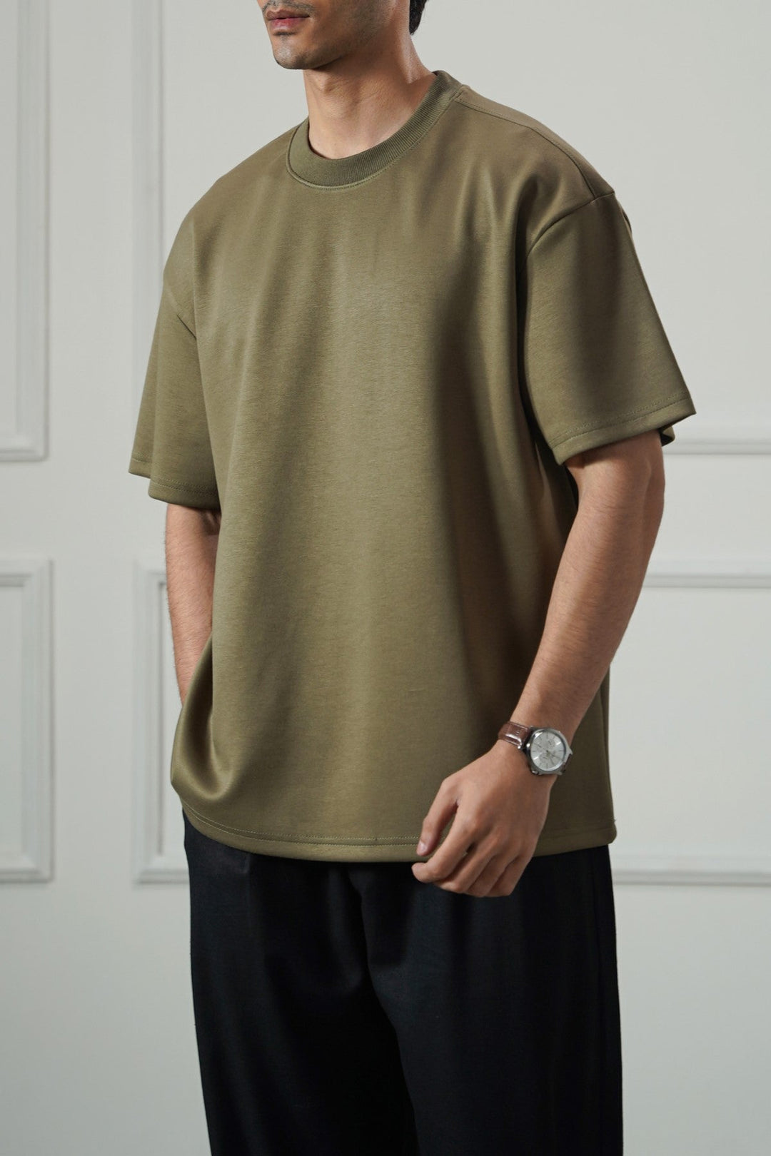 OLIVE BASIC RIBBED TEE