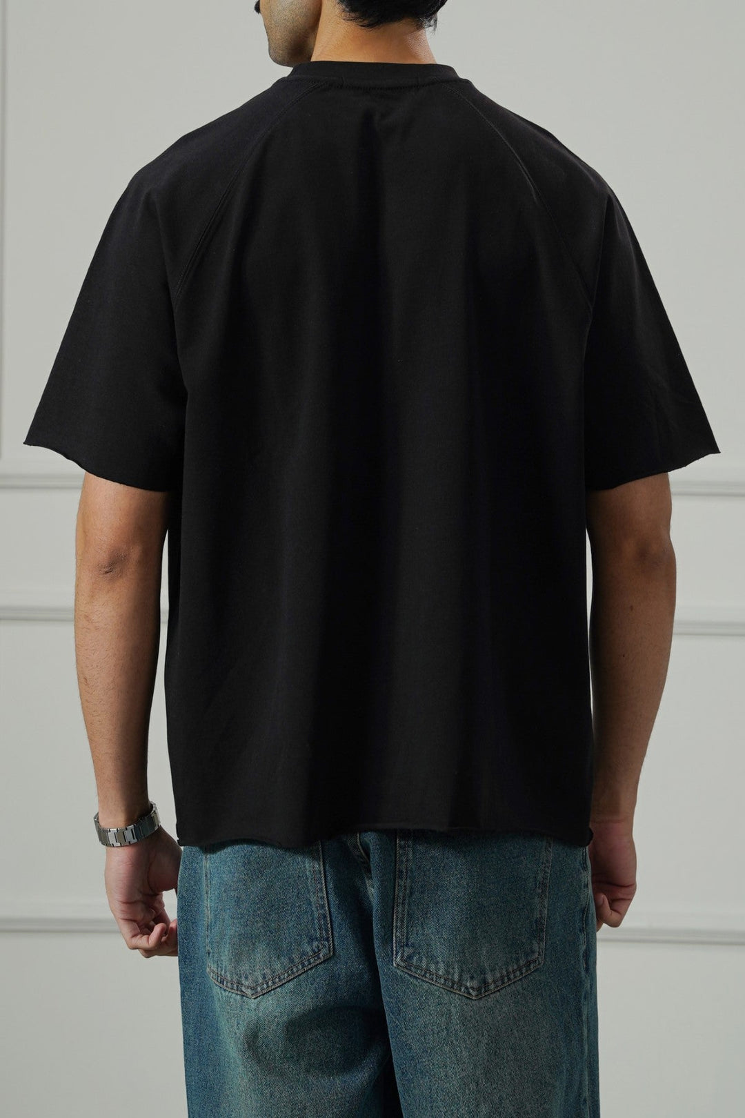 BLACK RAGLAN COTTON TEE