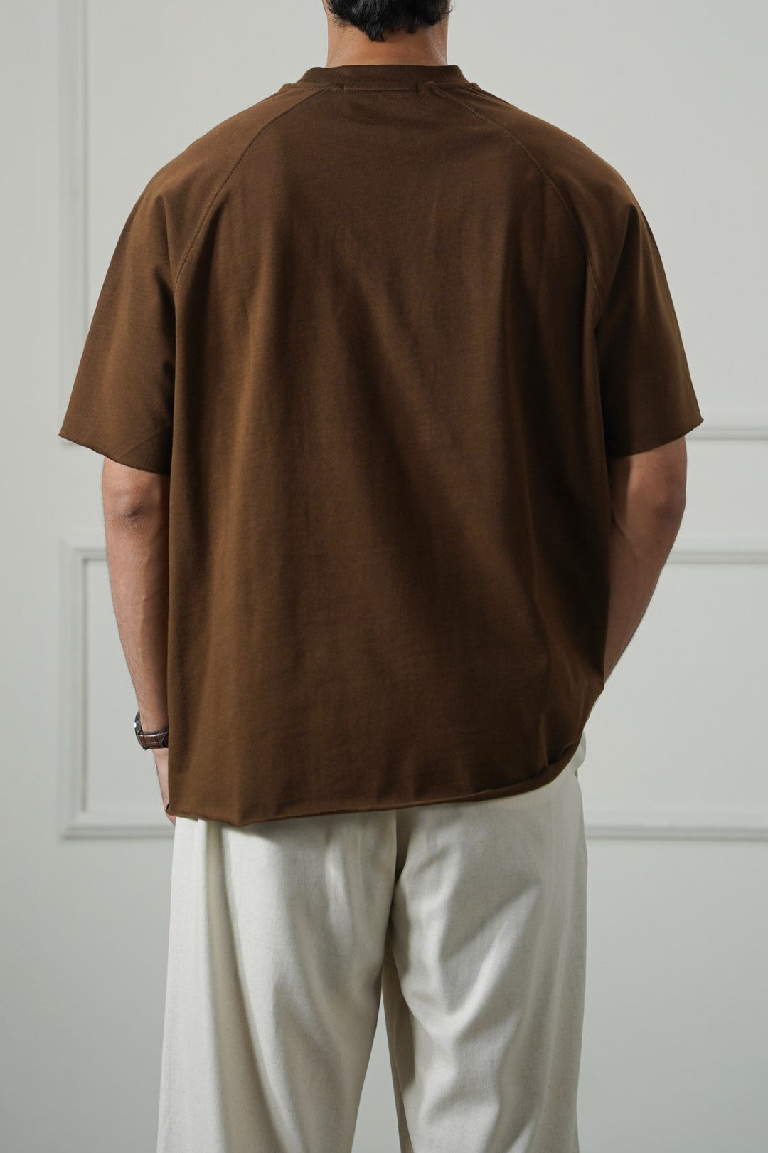 BROWN RAGLAN COTTON TEE