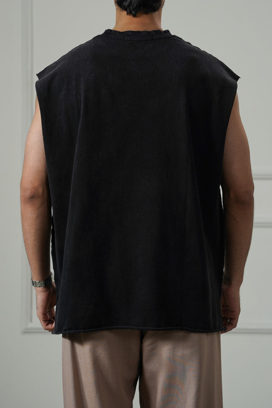 CHARCOAL WASHED EFFECT SLEEVELESS TEE