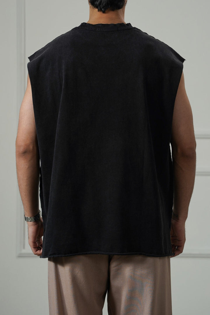 CHARCOAL WASHED EFFECT SLEEVELESS TEE