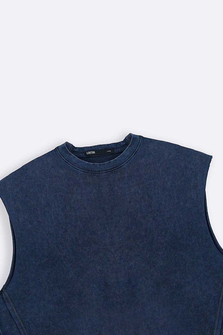 NAVY WASHED EFFECT SLEEVELESS TEE