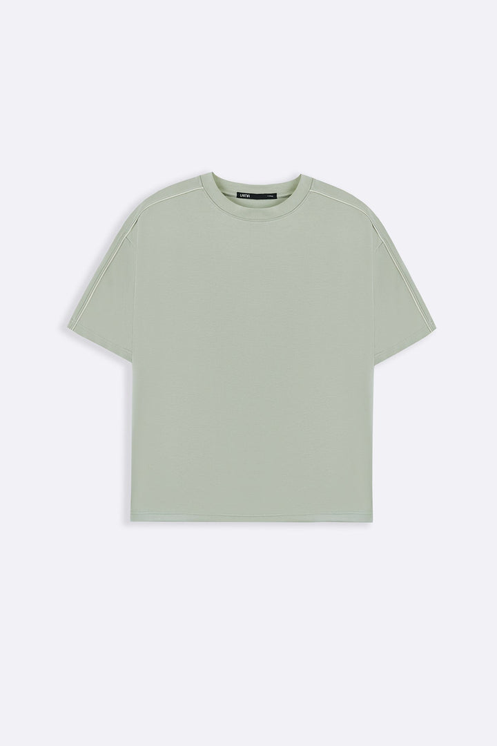 PASTEL GREEN STRIPED SHOULDER TEE