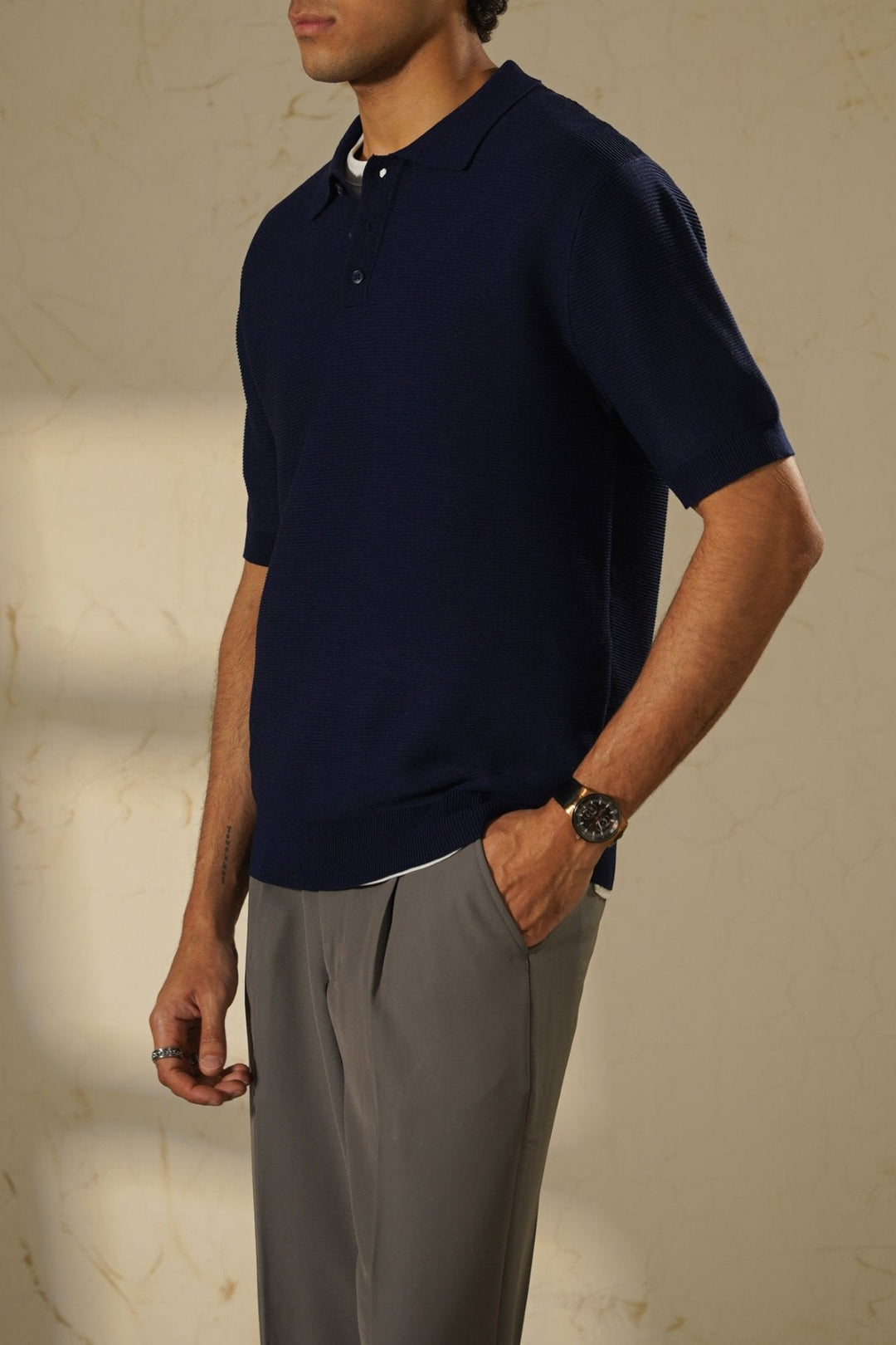 NAVY TEXTURED POLO
