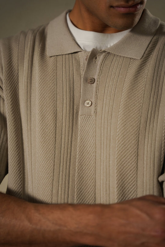 BEIGE SHEER KNIT POLO