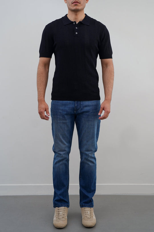 BLACK SHEER KNIT POLO