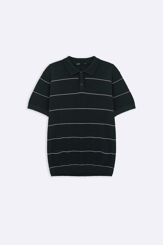 FOREST GREEN STRIPED POLO