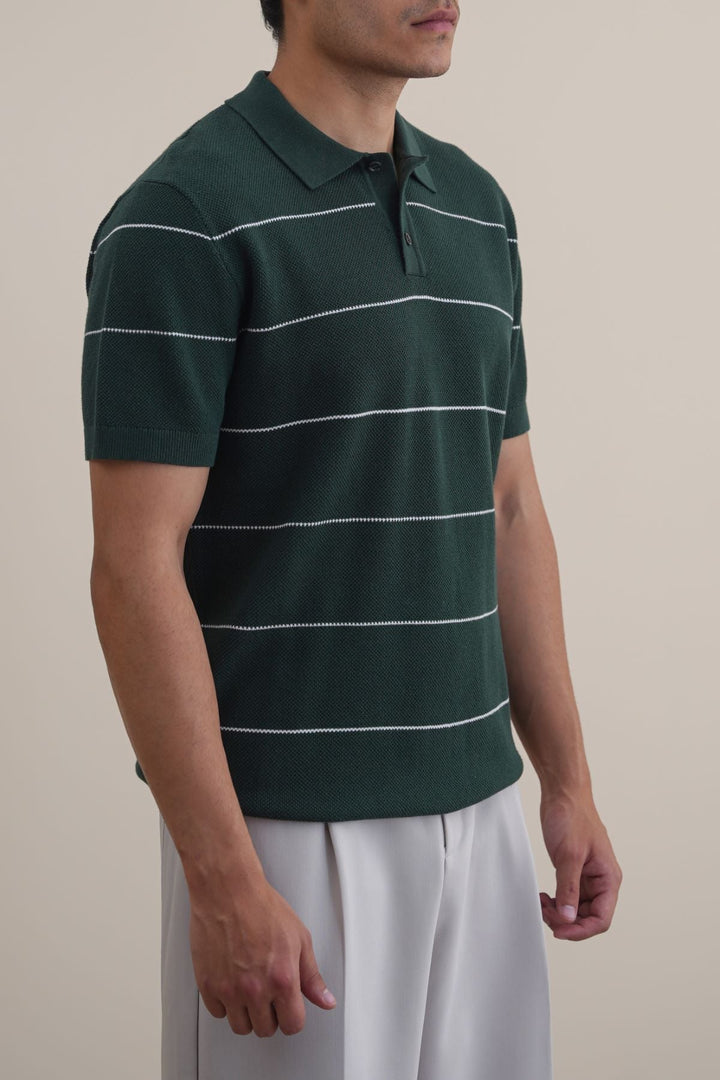FOREST GREEN STRIPED POLO
