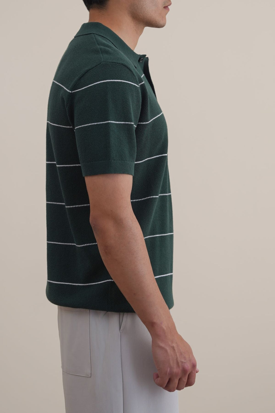 FOREST GREEN STRIPED POLO