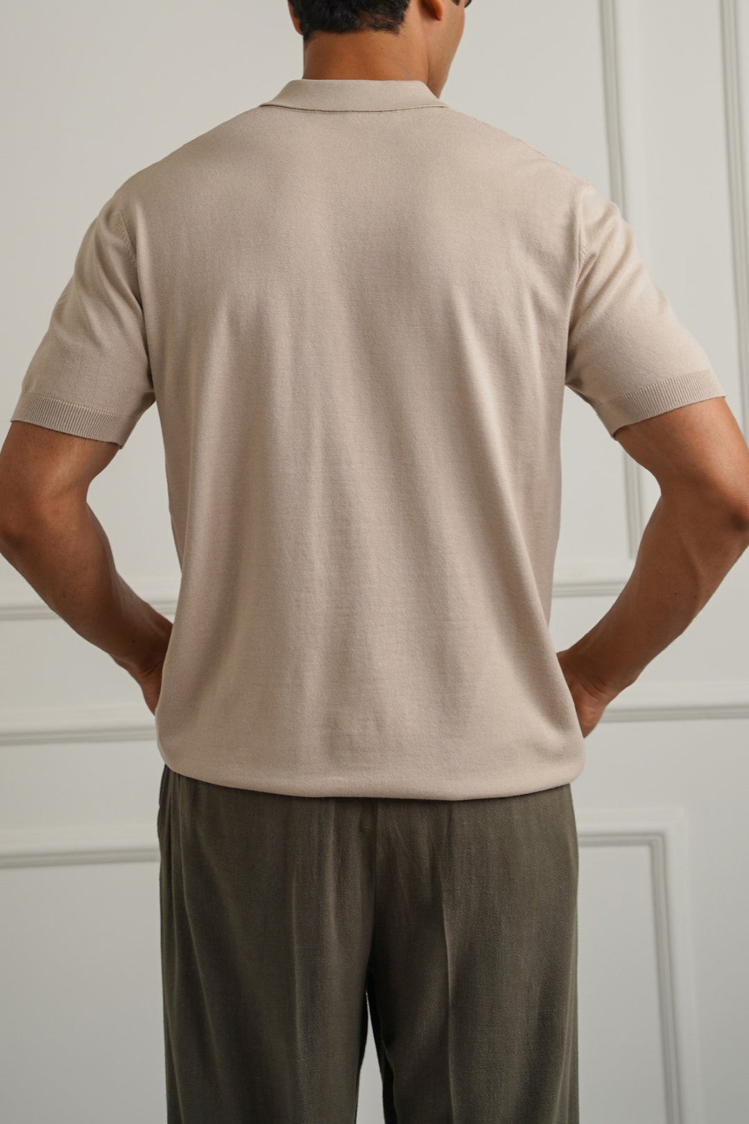 BEIGE CASUAL STRIPED TEE