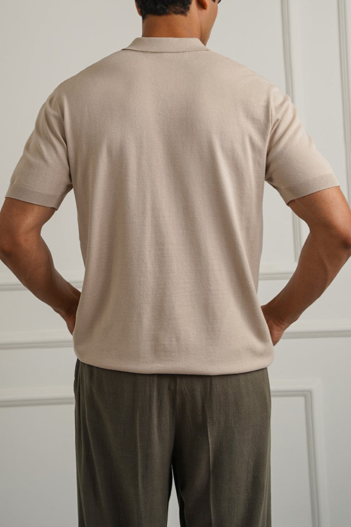 BEIGE CASUAL STRIPED TEE