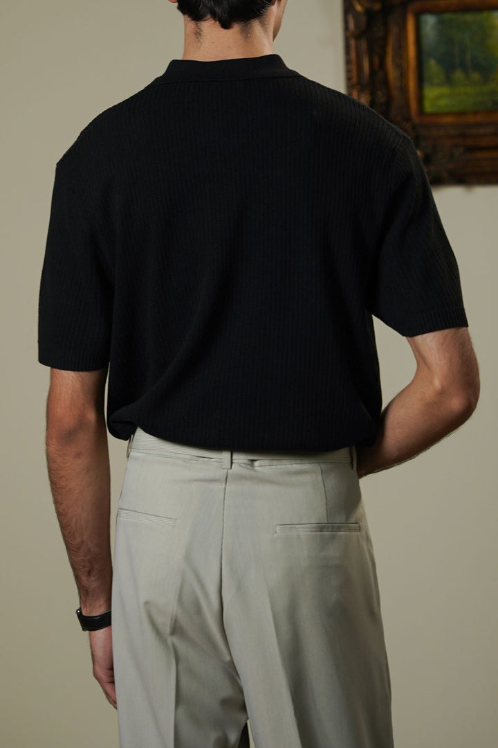 BLACK SOFT WEAVE POLO