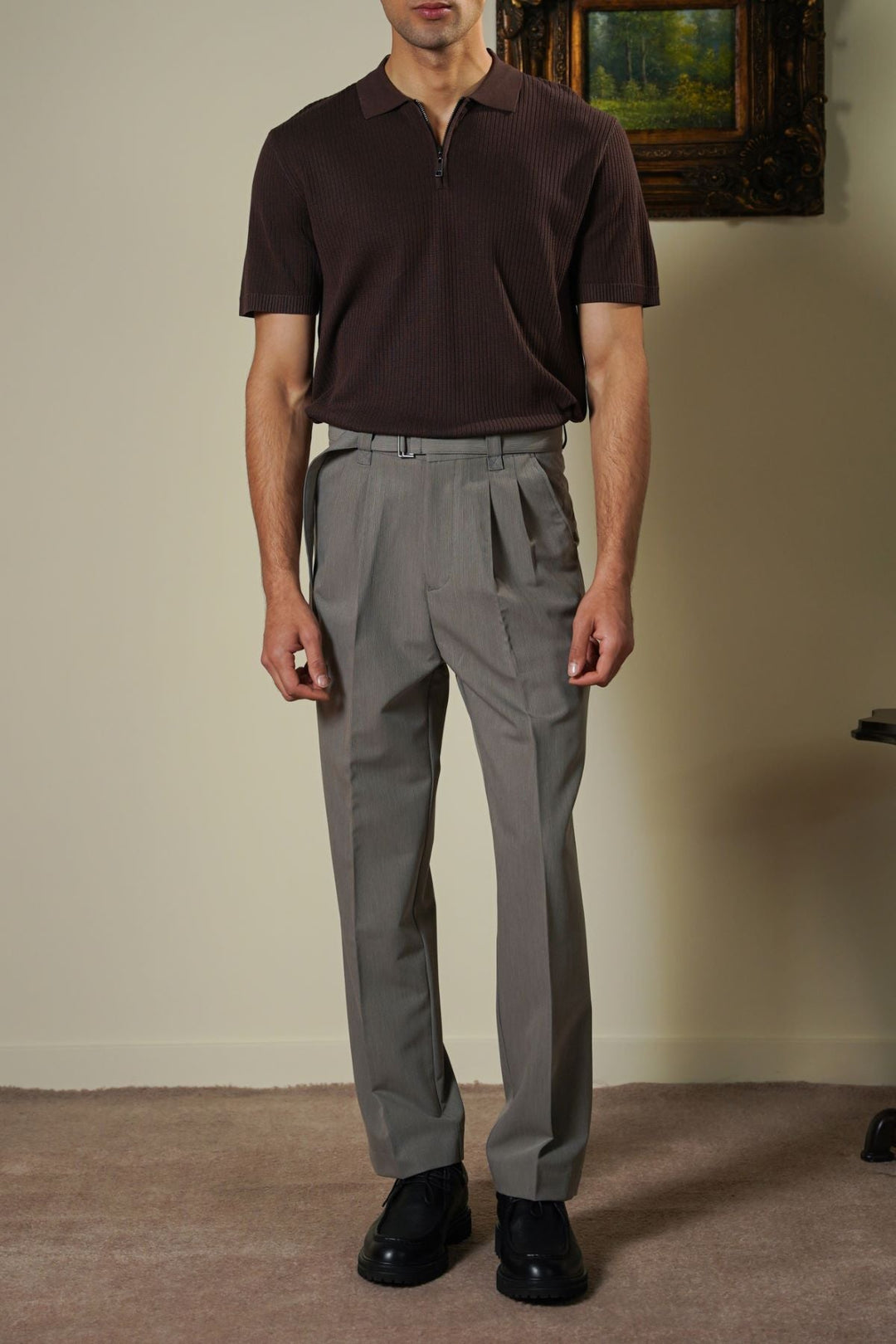 DARK BROWN SOFT WEAVE POLO