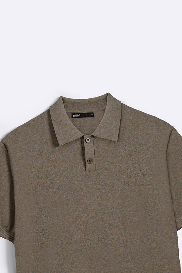 BROWN PURL KNIT POLO