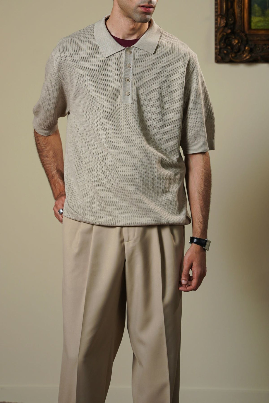 BEIGE TEXTURED POLO