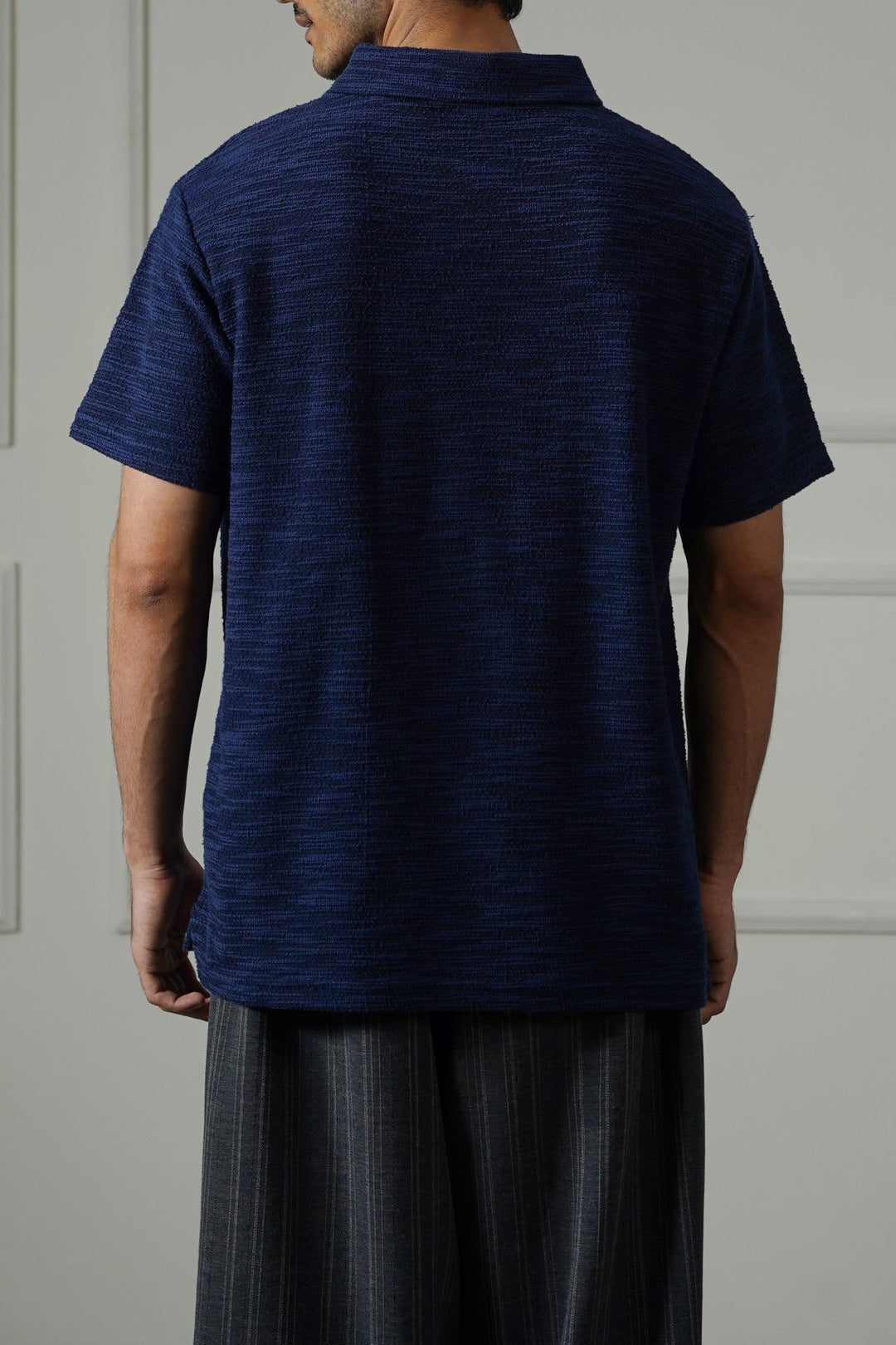 NAVY TEXTURED ZIPPER POLO