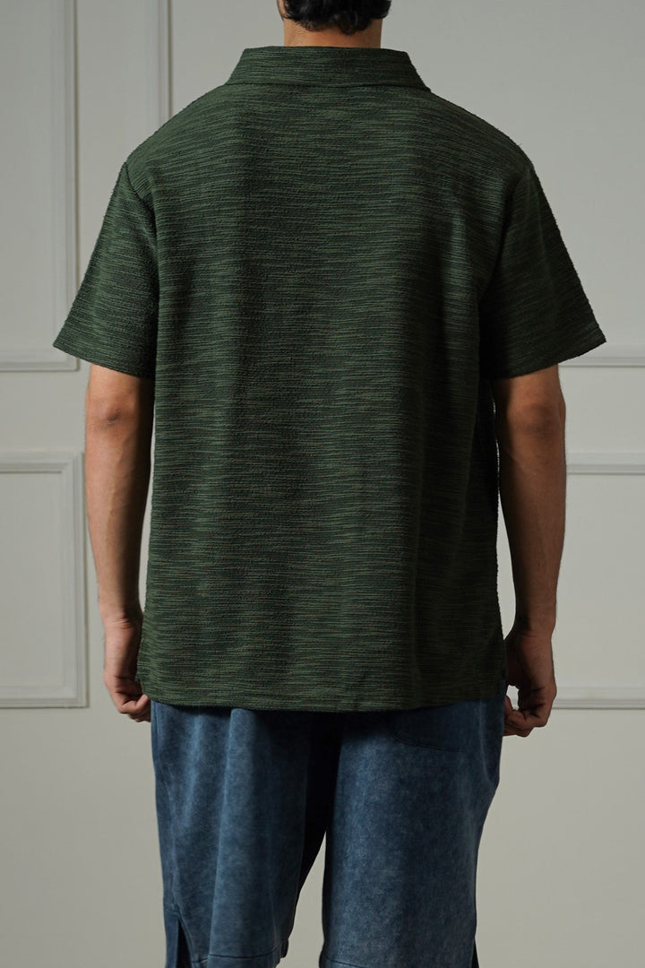 OLIVE TEXTURED ZIPPER POLO