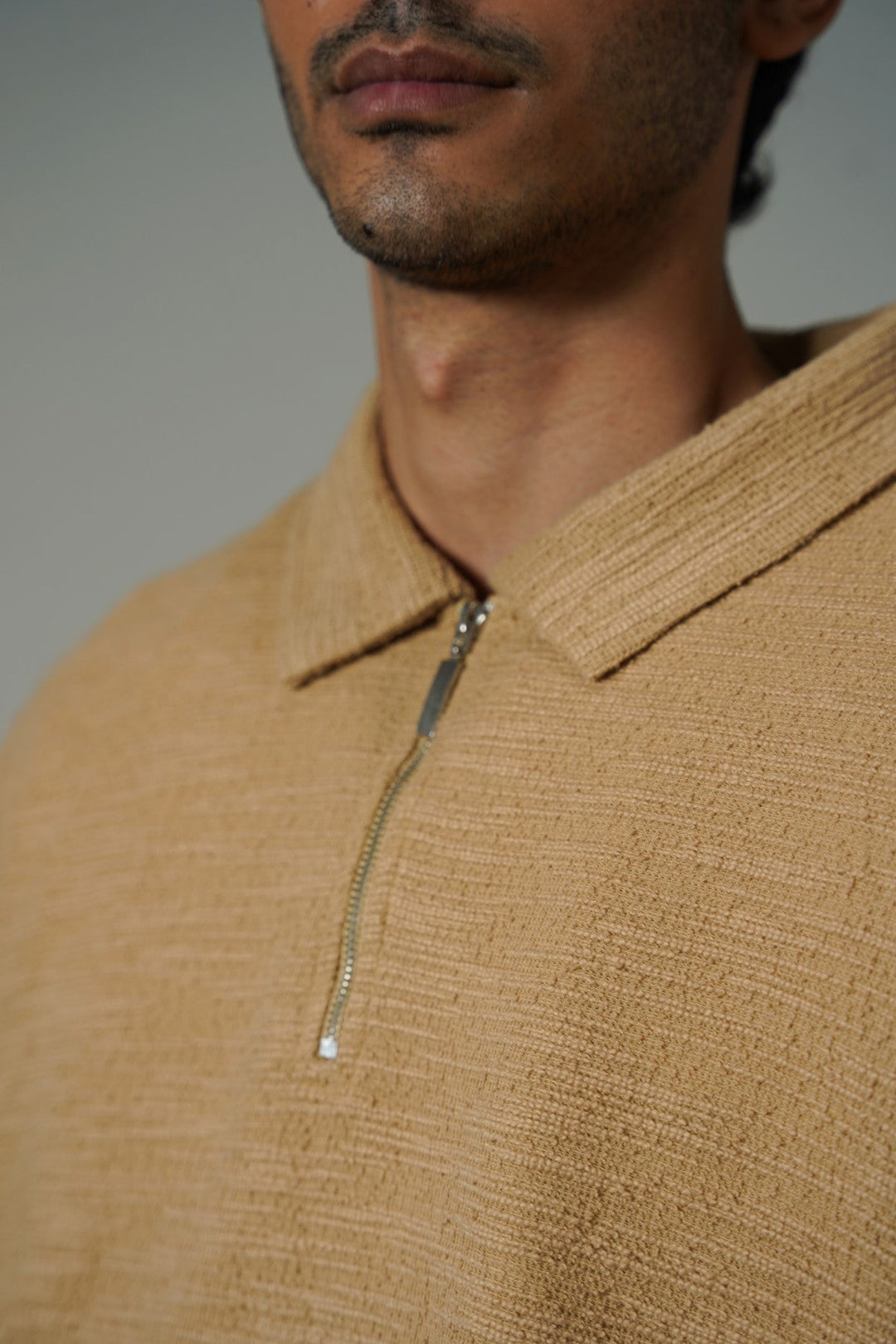 SAND TEXTURED ZIPPER POLO
