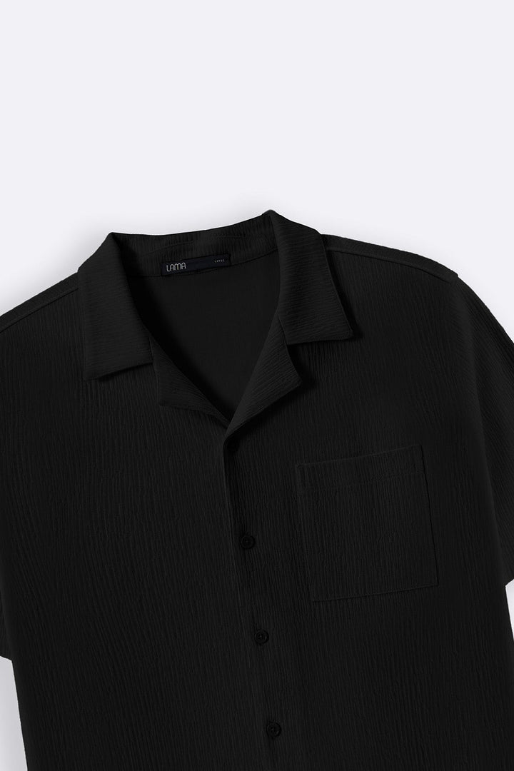 BLACK TEXTURED KNITTED SHIRT
