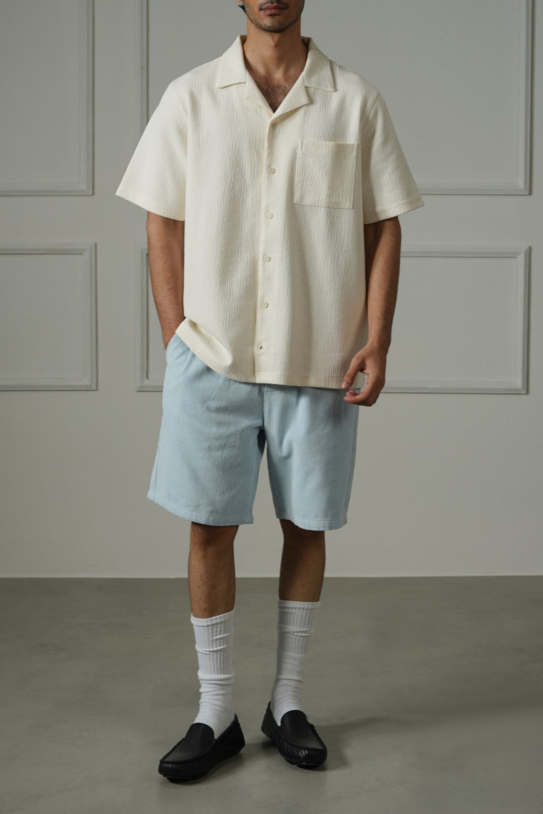 CREAM TEXTURED KNITTED SHIRT
