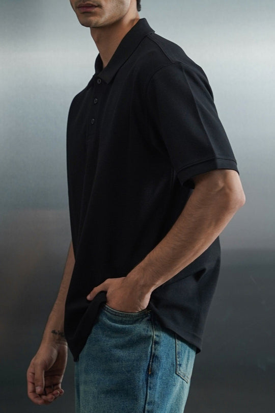 BLACK TENCEL COTTON POLO