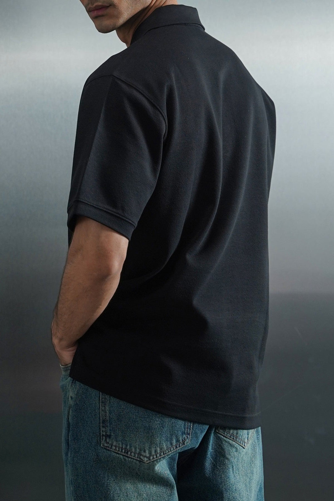 BLACK TENCEL COTTON POLO