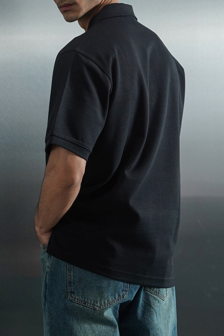 BLACK TENCEL COTTON POLO