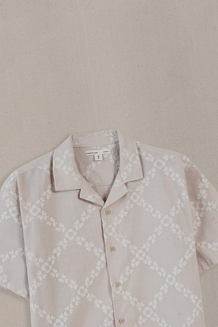 BEIGE MONTEGO BAY EMBROIDERED SHIRT