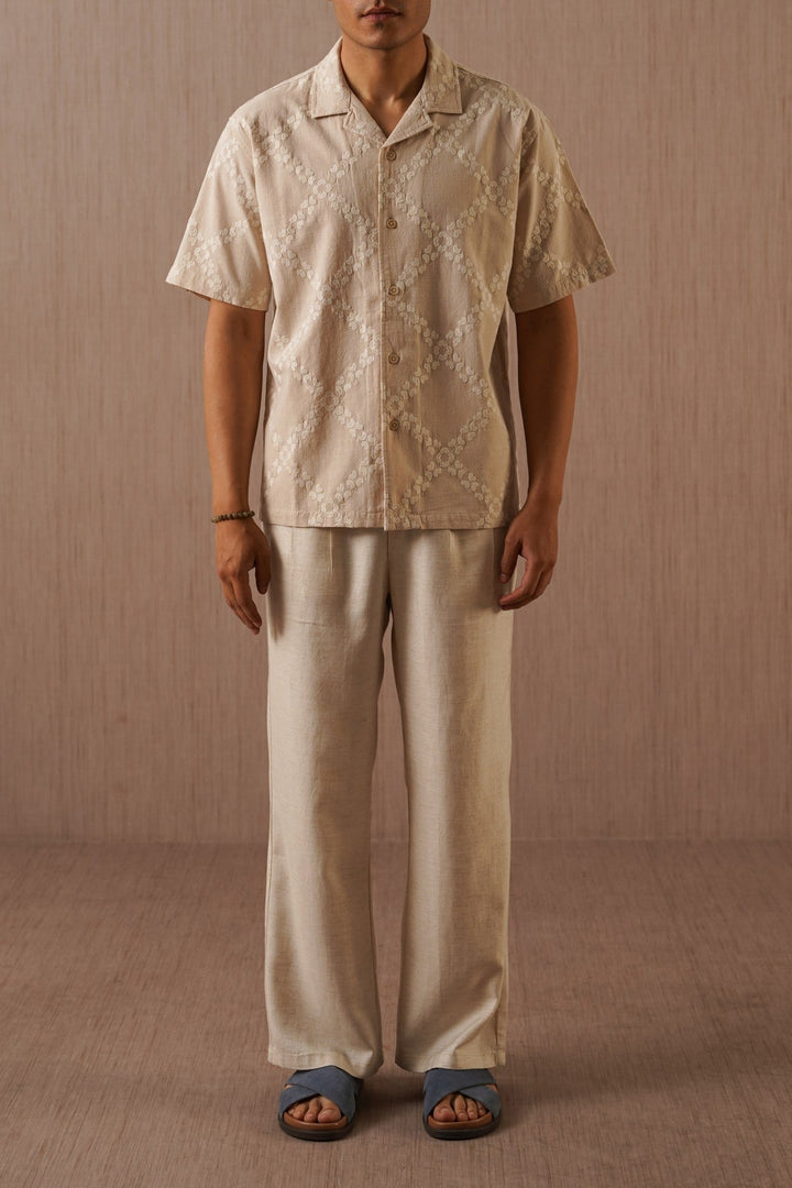 BEIGE MONTEGO BAY EMBROIDERED SHIRT