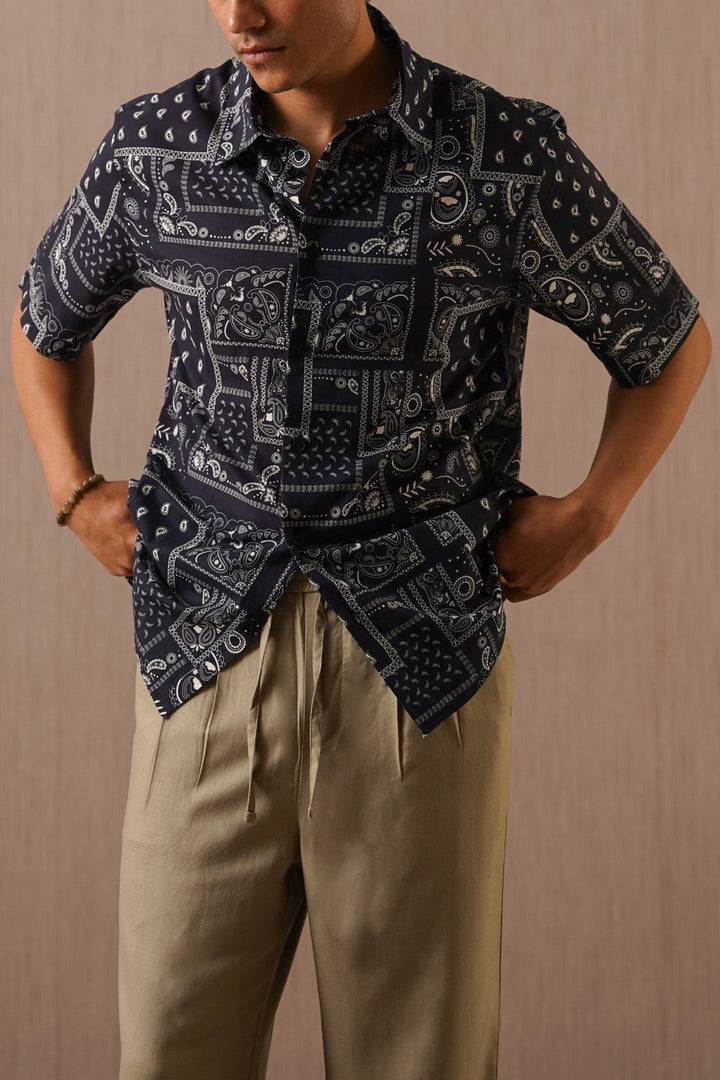 NAVY PAISLEY PRINTED SHIRT