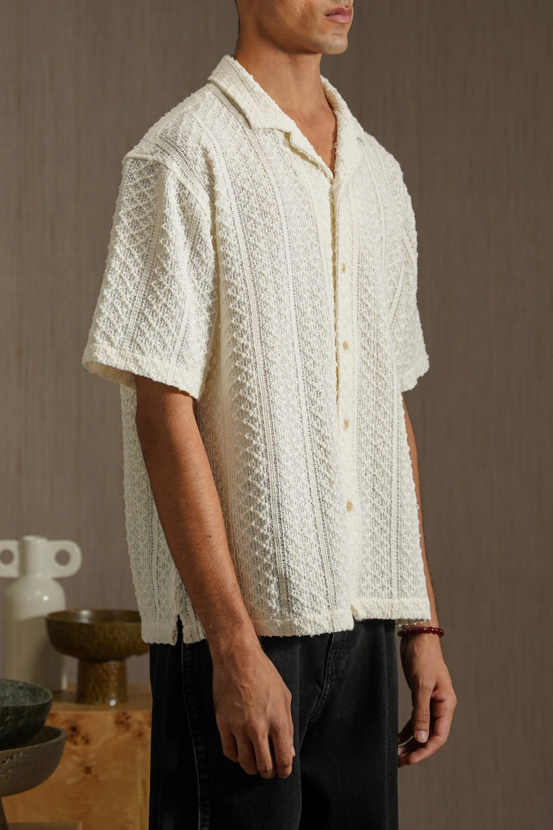 OFF WHITE TEXTURED RESORT SHIRT