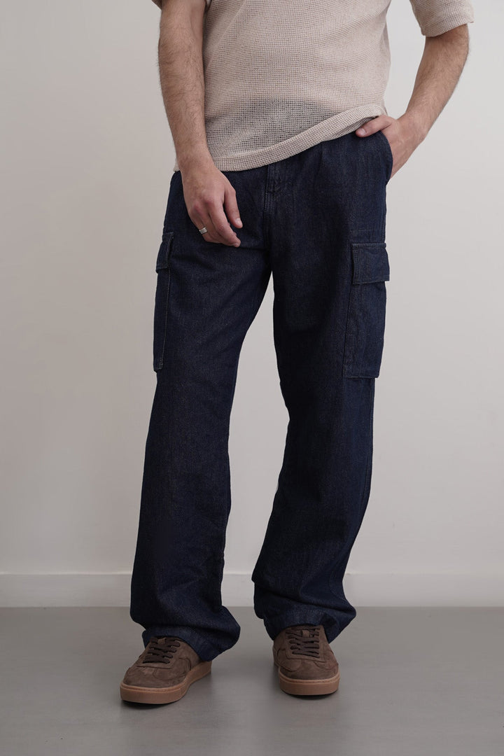 BLUE RELAXED CARGO JEANS