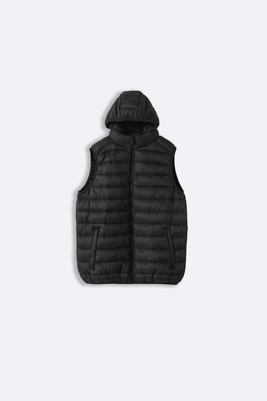 BLACK HOODED GILET