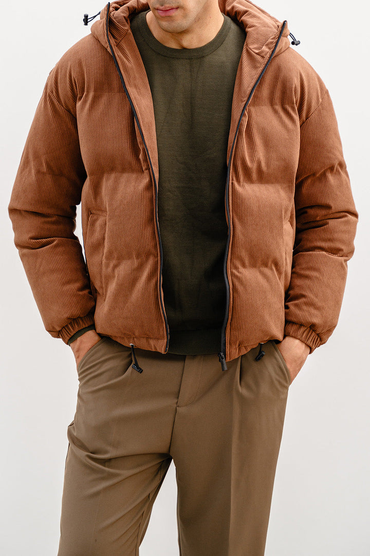 BROWN CORDUROY PUFFER JACKET