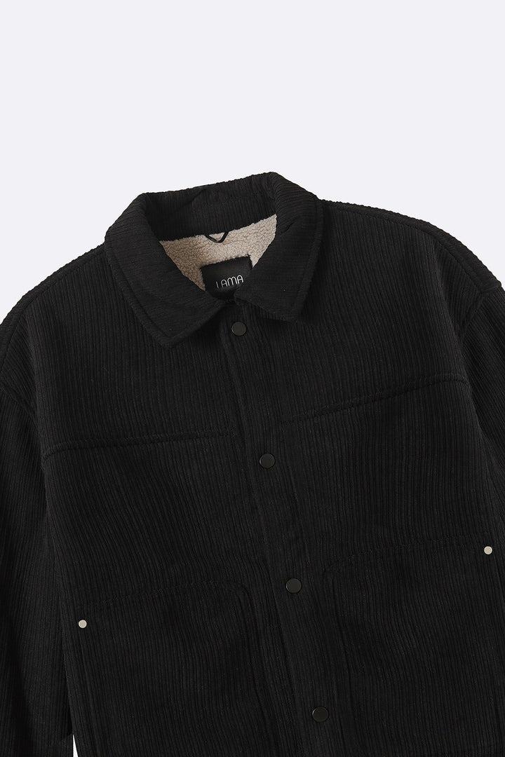BLACK FUR-LINED CORDUROY JACKET